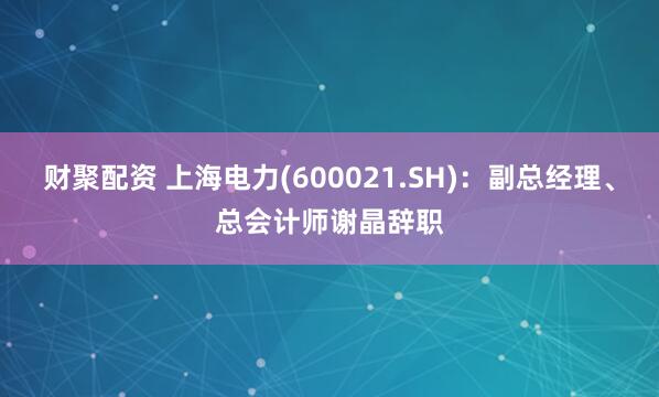财聚配资 上海电力(600021.SH)：副总经理、总会计师谢晶辞职